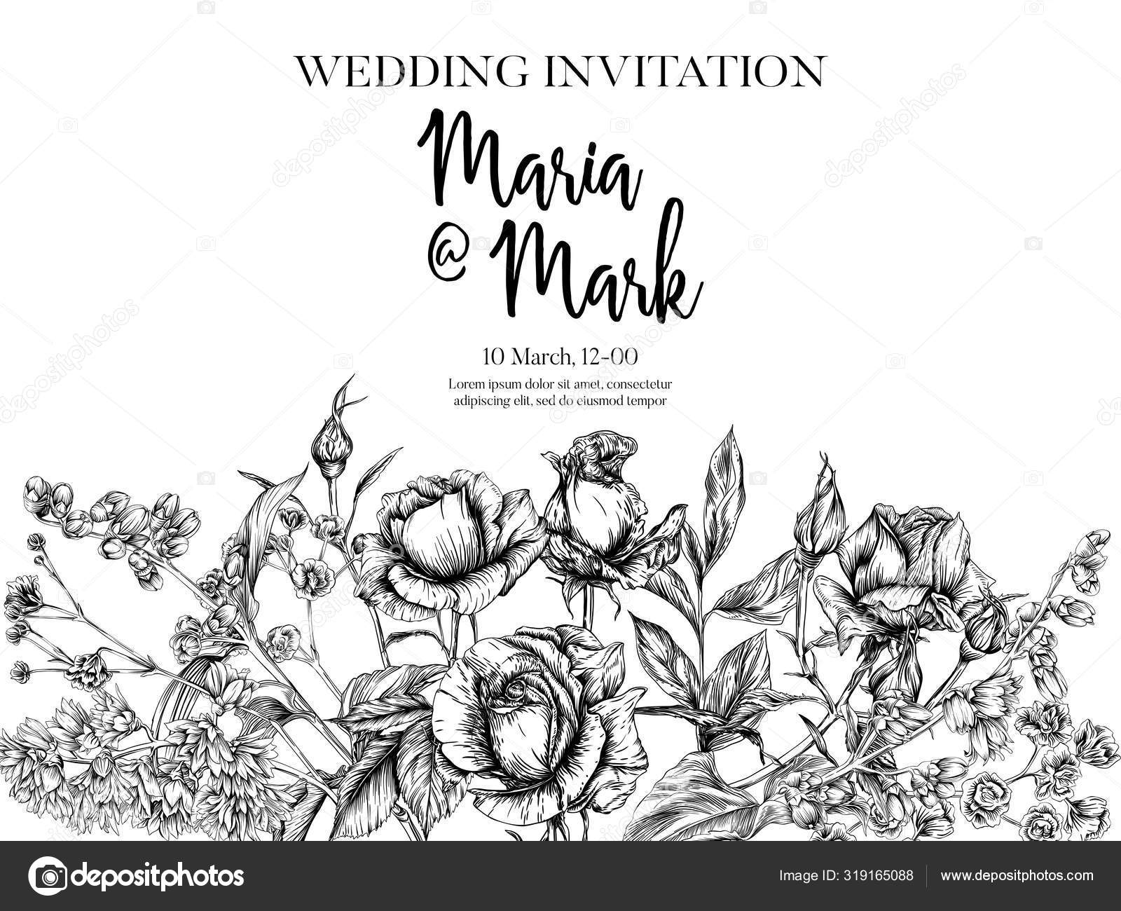 バラと春の花グラフィック ドローイング ストックベクター C Elenabesedina 319165088