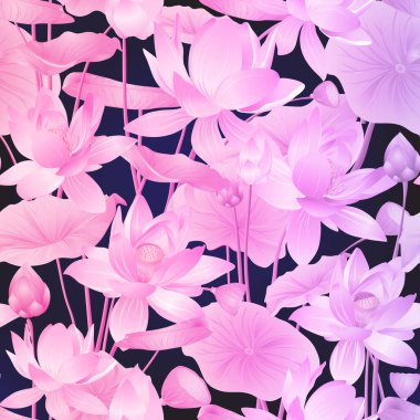 Nilüfer çiçekleri kusursuz desen. Vektör illüstrasyonu.