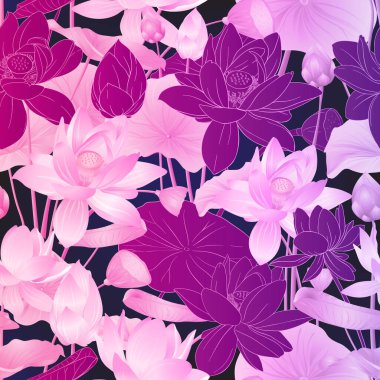 Nilüfer çiçekleri kusursuz desen. Vektör illüstrasyonu.