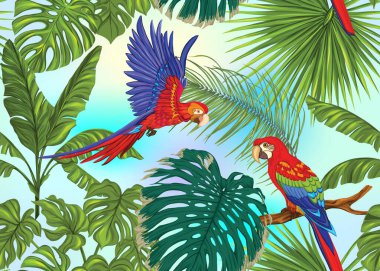 Dikişsiz desen, tropikal bitkiler ile arka plan