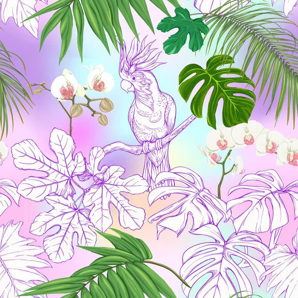 Patrón sin costuras, fondo. con plantas tropicales — Vector de stock