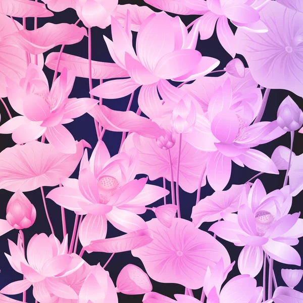 Nilüfer çiçekleri kusursuz desen. Vektör illüstrasyonu.