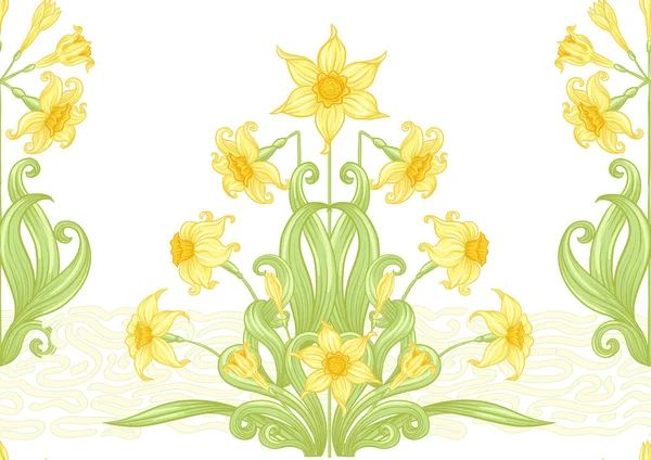 Narciso. Patrón sin costura , — Vector de stock