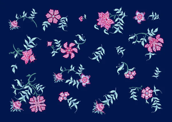 Padrão étnico no estilo kalamkari, padrão floral fantasia — Vetor de Stock