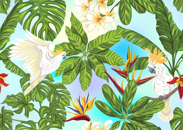 Bezešvé vzory, pozadí s tropickými rostlinami — Stockový vektor