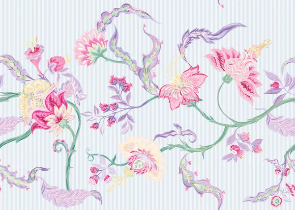 Fantasía patrón sin costura floral en jacobean — Archivo Imágenes Vectoriales