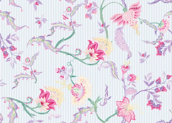 Fantasía patrón sin costura floral en jacobean — Archivo Imágenes Vectoriales