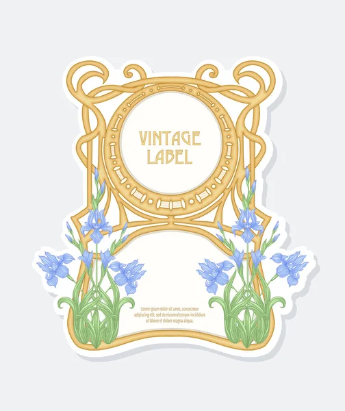 Iris Flower. Label, cadre, bordure. Bon pour l'étiquette du produit . — Image vectorielle