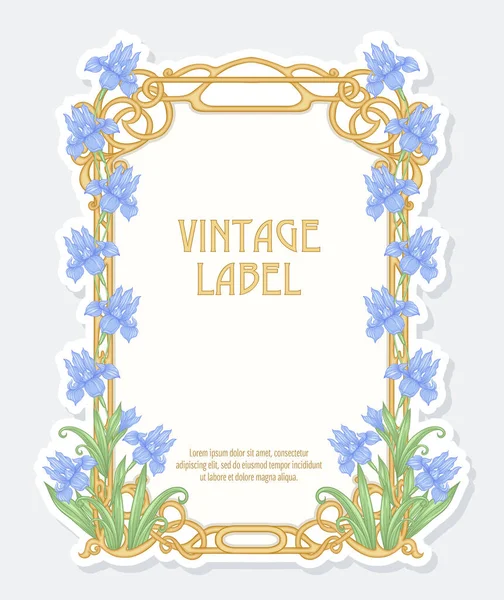 Iris Flower. Label, cadre, bordure. Bon pour l'étiquette du produit . — Image vectorielle