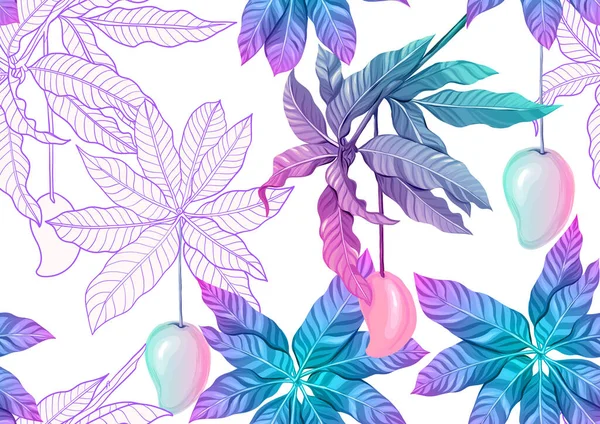 Plantes tropicales et fleurs. Modèle sans couture — Image vectorielle