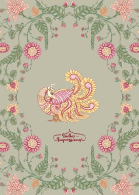 Şekillendirilmiş çiçeklerle Hint etnik deseni.