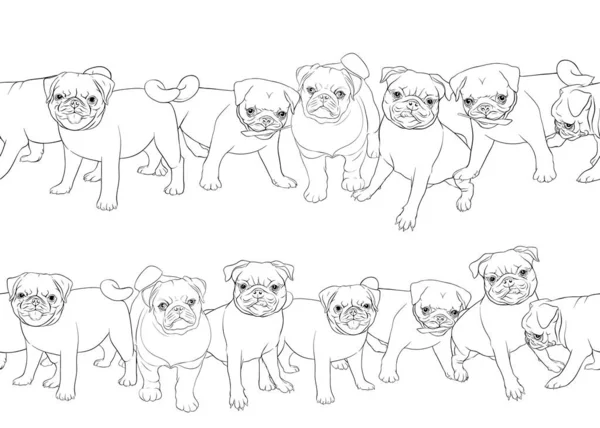 Бесшовный рисунок, фон с собаками-мопсами — стоковый вектор