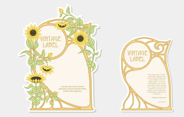 Girasol. Set de 2 etiquetas, marcos decorativos, bordes . — Vector de stock