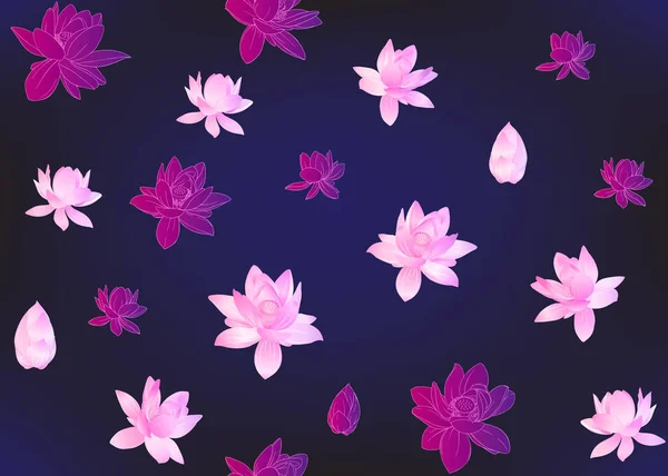 Flores de loto patrón sin costura. Ilustración vectorial . — Archivo Imágenes Vectoriales