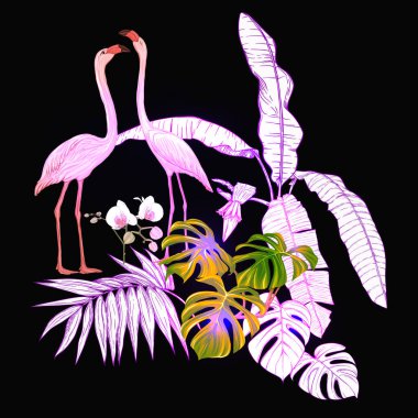 Tropikal bitkiler, palmiye yaprakları bir kompozisyon