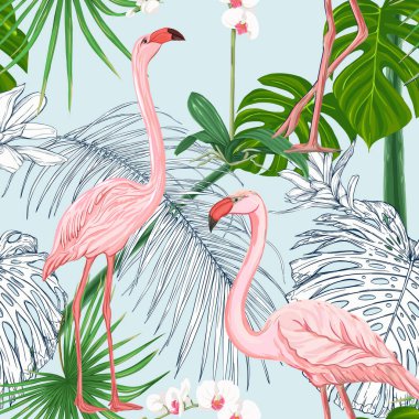 Kusursuz desen, arka plan. tropikal bitkiler ile
