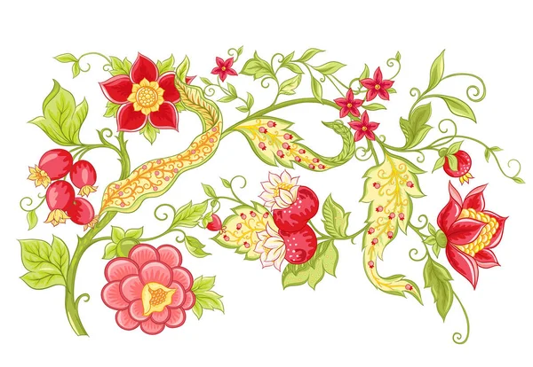 Fantasiebloemen, traditioneel Jacobijns borduurwerk — Stockvector