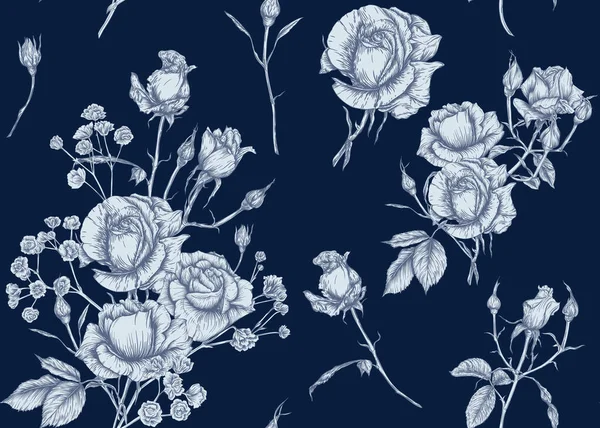 Roses et fleurs de printemps motif sans couture — Image vectorielle