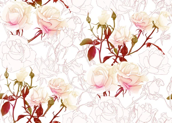 Roses and spring flowers seamless pattern — Stock Vector