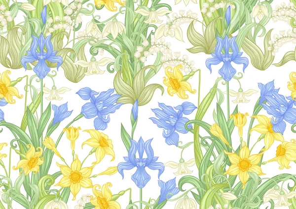 Lente bloemen naadloze patroon. — Stockvector