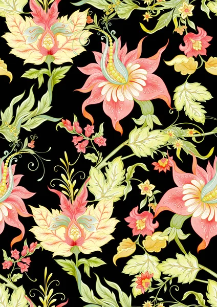 Flores de fantasía en bordado retro, vintage, jacobeo — Vector de stock