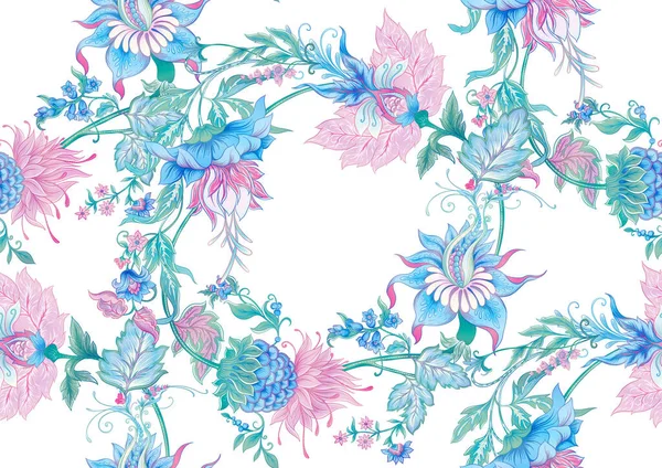 Flores de fantasía vintage, estilo jacobeo bordado — Vector de stock