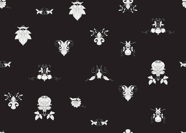 Seamless pattern with stylized ornamental flowers in retro,