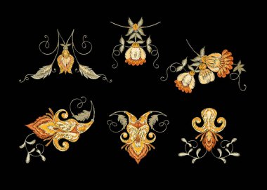 Retro stilize süs çiçekleri, vintage tarzı