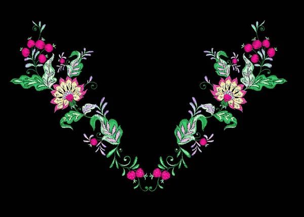 Elementos decorativos florais em estilo bordado de jacobean —  Vetores de Stock