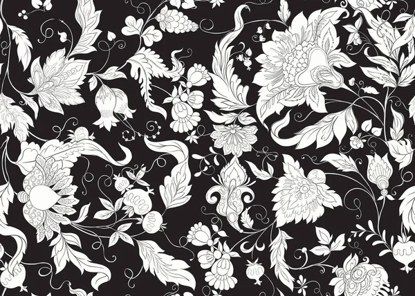 Patrón sin costuras con flores ornamentales estilizadas en retro , — Archivo Imágenes Vectoriales