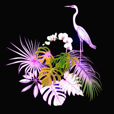 Tropikal bitkiler, palmiye yaprakları bir kompozisyon