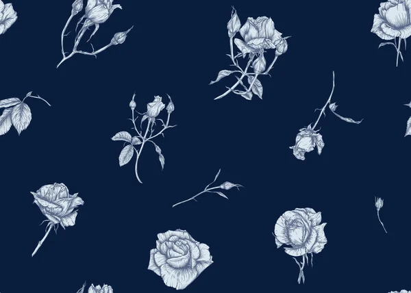 Τριαντάφυλλα και λουλούδια άνοιξη αδιάλειπτη μοτίβο — Διανυσματικό Αρχείο