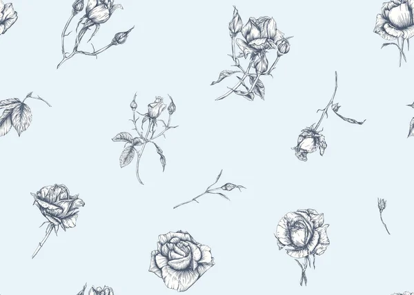 バラと春の花のシームレスなパターン — ストックベクタ
