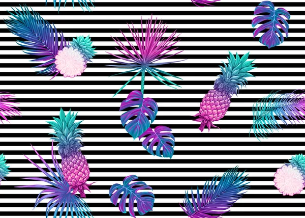 Patrón sin costuras, fondo con plantas tropicales — Vector de stock