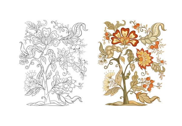 Elementos decorativos florais em estilo bordado de jacobean , —  Vetores de Stock