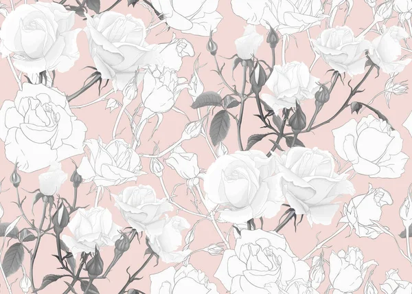 Rose roses seamless pattern. On pink background. — Stock Vector
