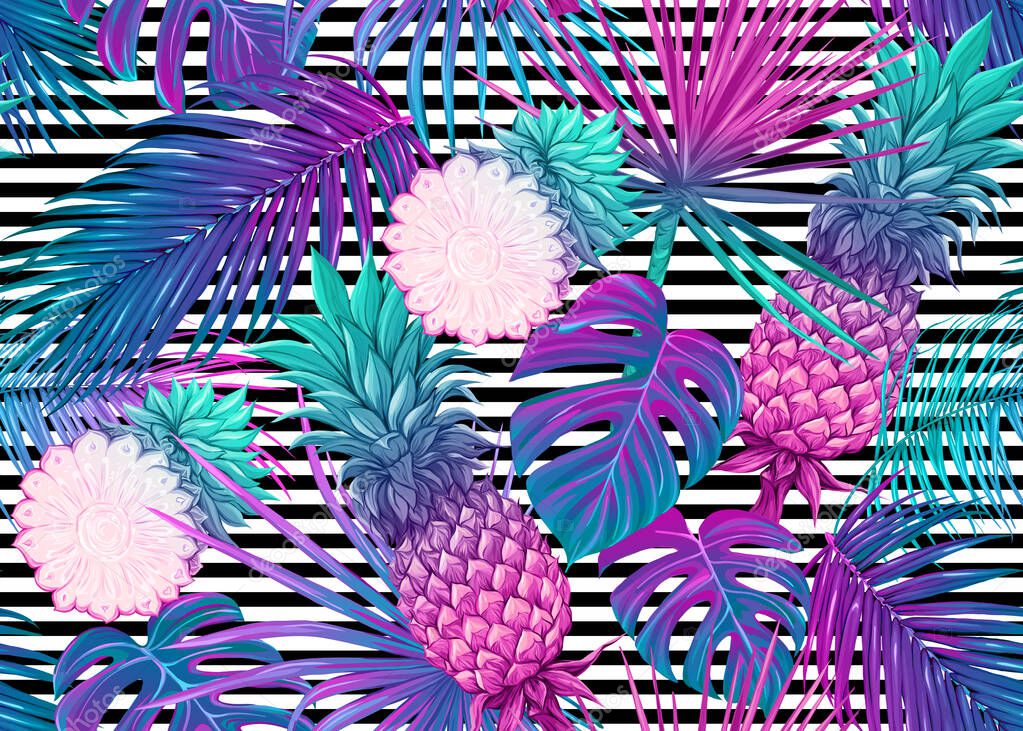 Seamless pattern, background with tropical plants