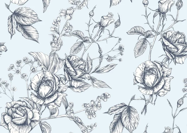 Roses et fleurs de printemps motif sans couture — Image vectorielle