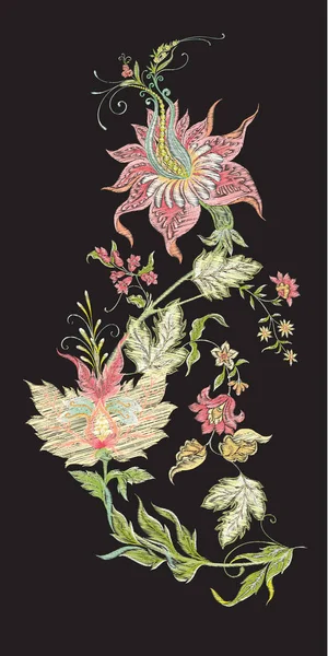 Фентезійні квіти в ретро, вінтажному, джакобському стилі вишивки — стоковий вектор