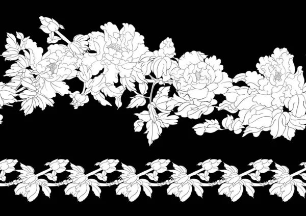 中国絵画の様式で花と牡丹の木の枝 — ストックベクタ