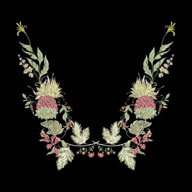 Fantezi çiçekleri retro, vintage, jacobean nakış tarzı.