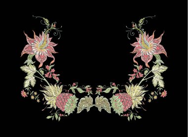 Fantezi çiçekleri retro, vintage, jacobean nakış tarzı.