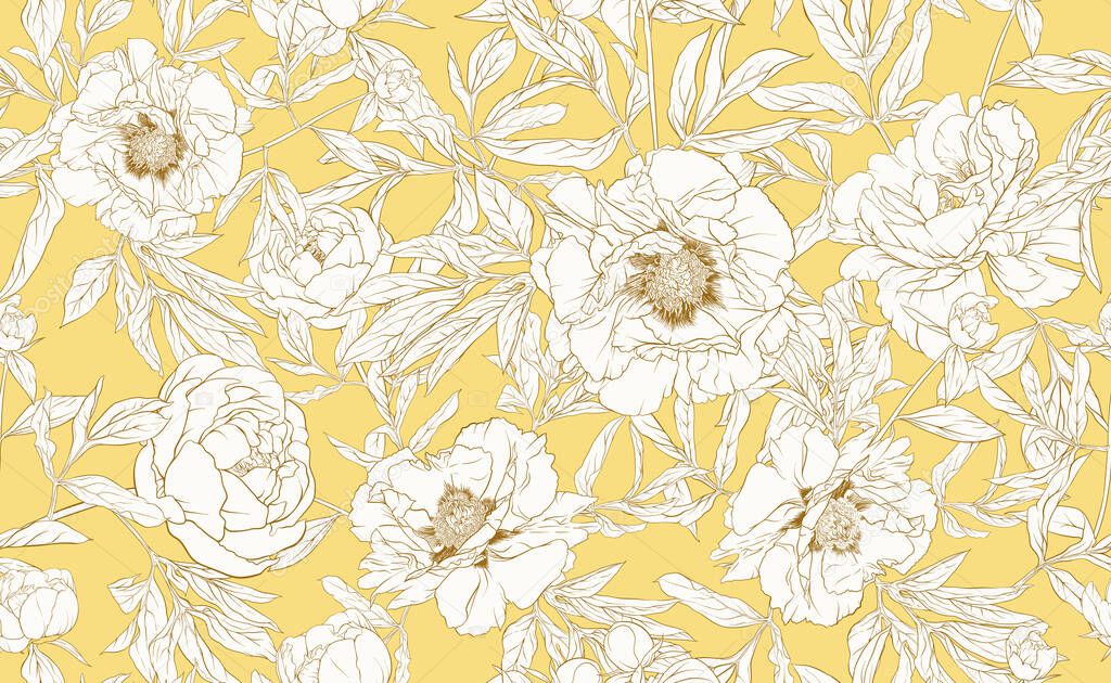 Peony flower. Seamless pattern, background.