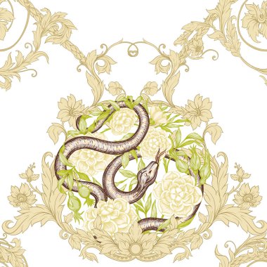 Güller ve yılan. Kusursuz kalıp, arkaplan.