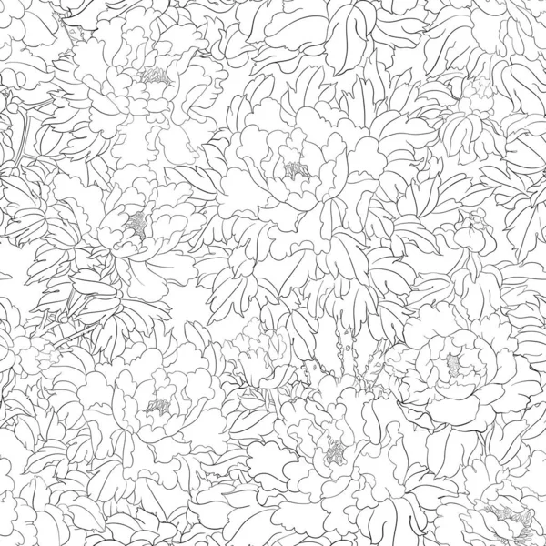 Rama de árbol peónico con flores en el estilo de la pintura china — Vector de stock