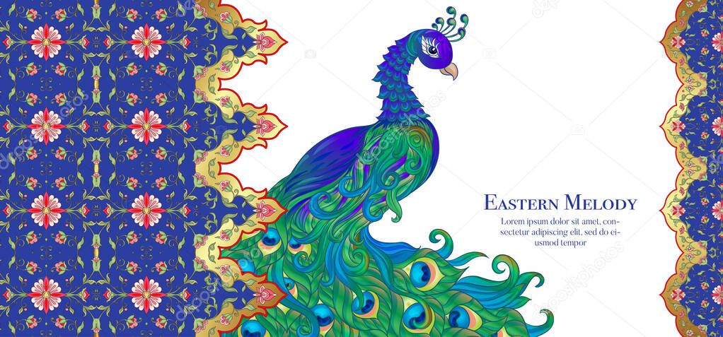 Peacock and eastern ethnic motif, traditional muslim ornament.