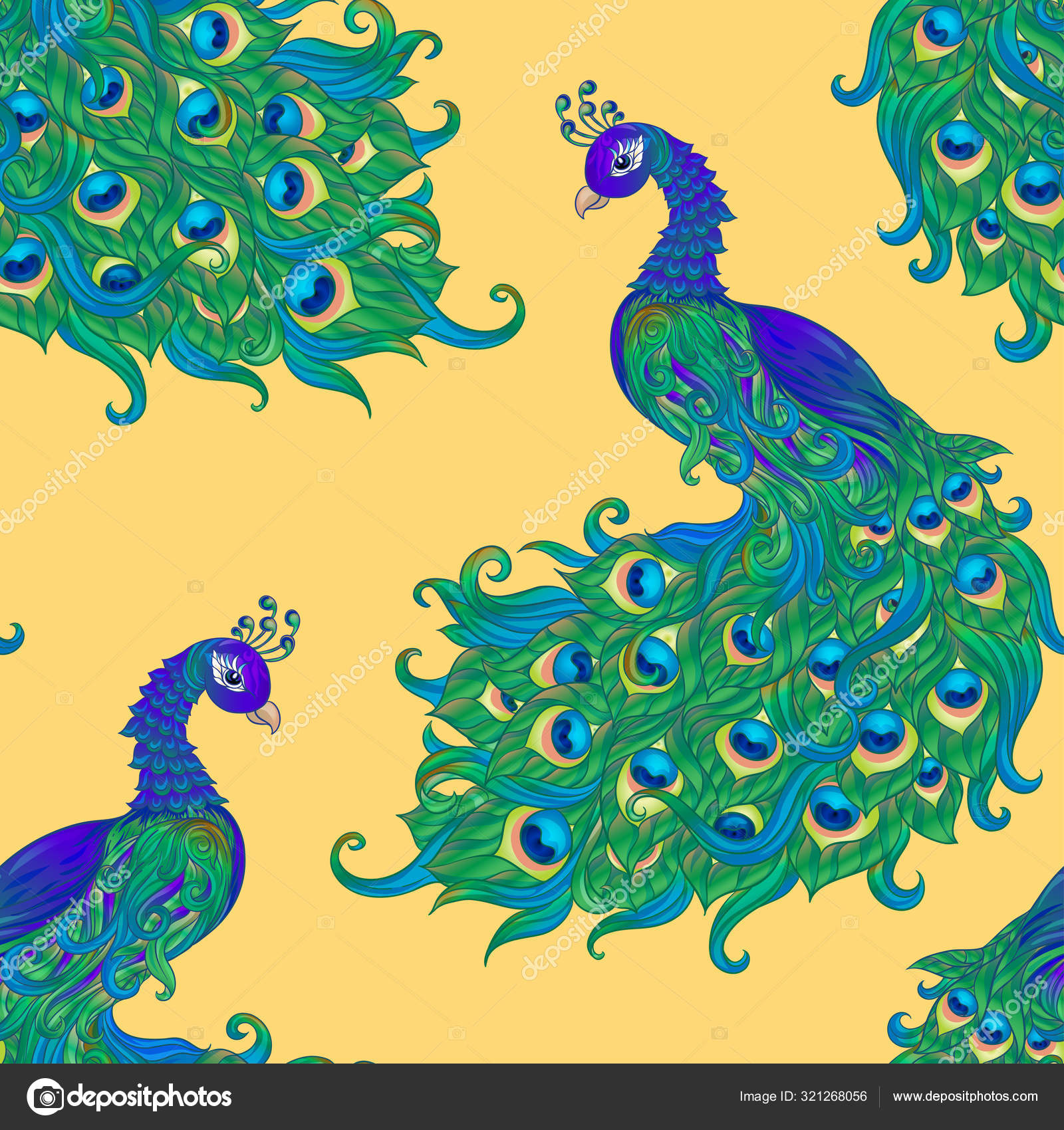 Pavão sem emenda padrão, fundo . Vetor de ©ElenaBesedina 321268056, image size:1600x1700