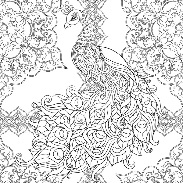 Peacock bird seamless pattern, background. — Stock Vector