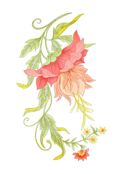 Flores de fantasía en estilo retro, vintage, bordado jacobeo — Vector de stock