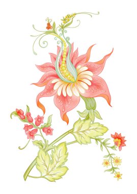 Fantezi çiçekleri retro, vintage, jacobean nakış tarzı